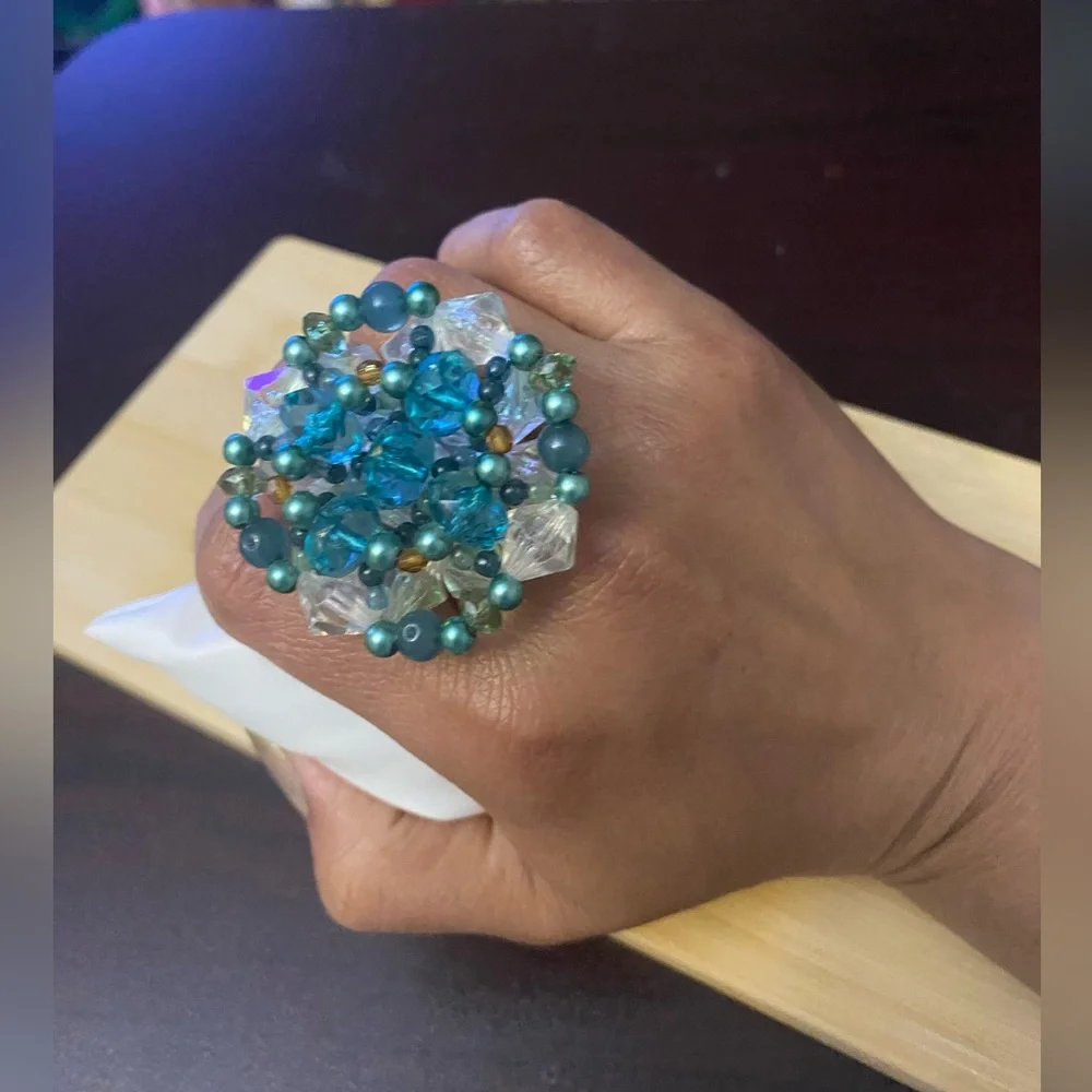 Elegant Blue and brown Beaded Ring